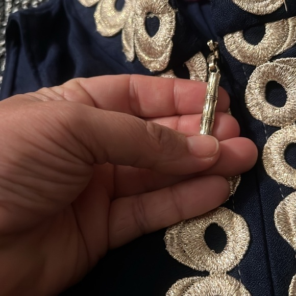 Lilly Pulitzer Jane Navy Blue Gold Appliqué Trim Sleeveless Shift Dress Size 0 - Picture 6 of 12